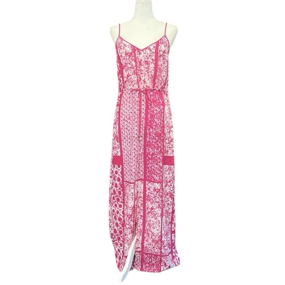 Michael Kors Spaghetti Strap Front Slit V Neck Maxi Dress Pink White Size Small - Picture 4 of 14